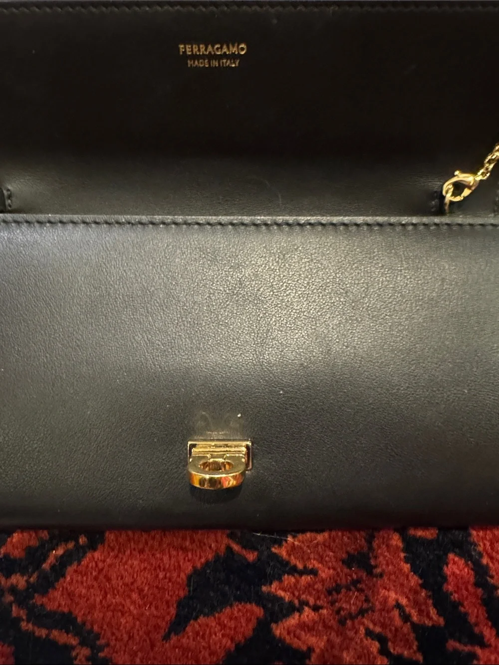 Salvatore Ferragamo Black Leather Wallet with Gold-Tone Clasp
